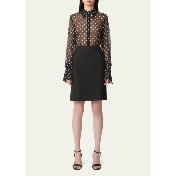 Nina Ricci Chiffon Polka Dot Bell Cuff Blouse in Black & White 38 6 US - Picture 1 of 5